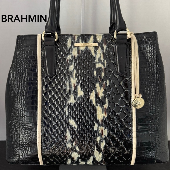 BRAHMIN Joan Tote Black Carlisle/Leather/Satchel-Large-Luxury-Textured-Timeless - Picture 1 of 16
